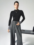 Long sleeve contrast top voor dames