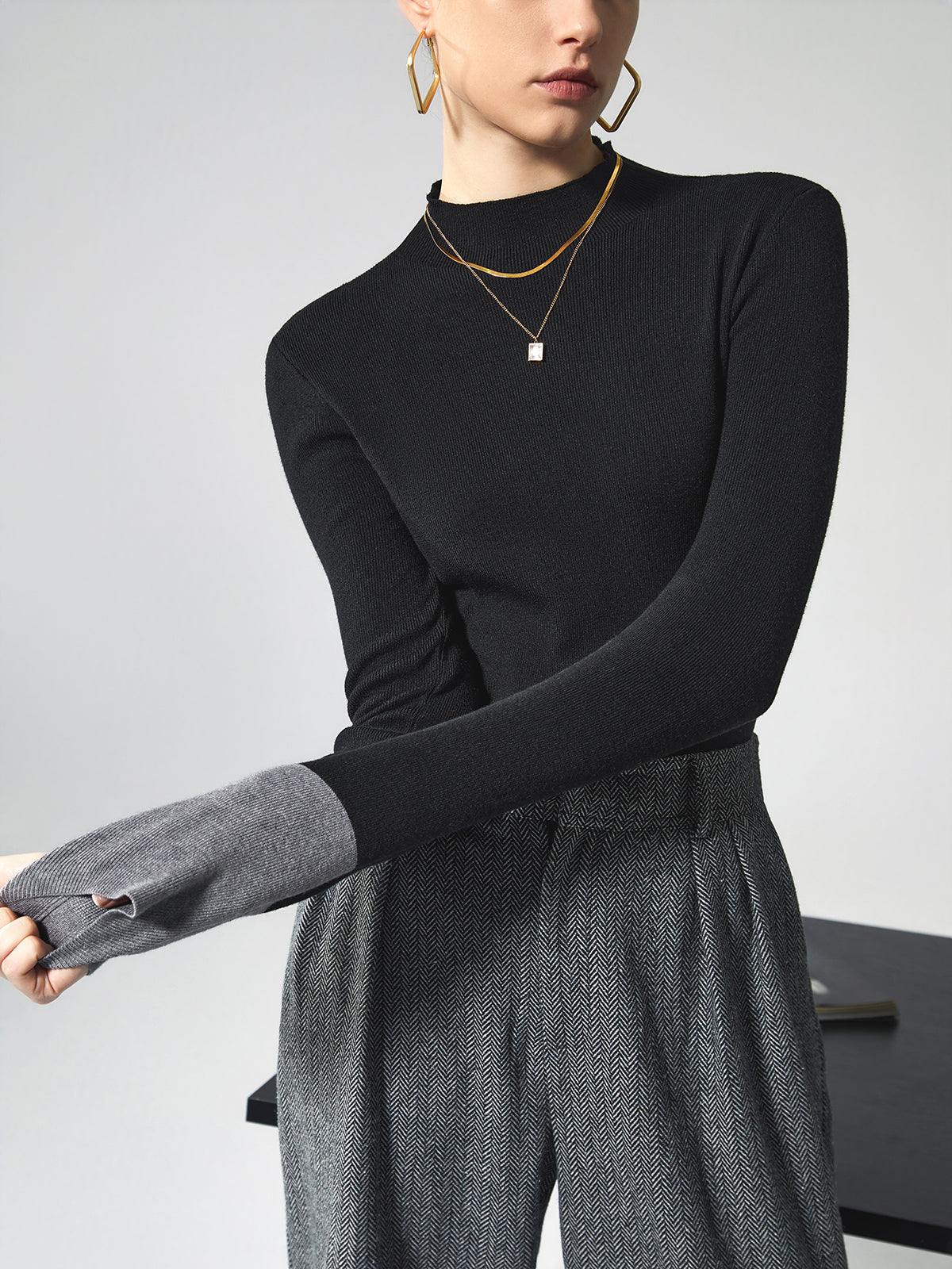 Long sleeve contrast top voor dames