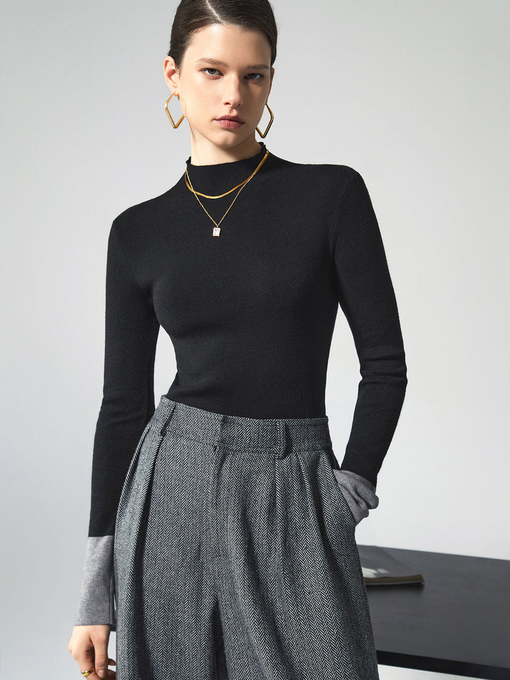 Long sleeve contrast top voor dames