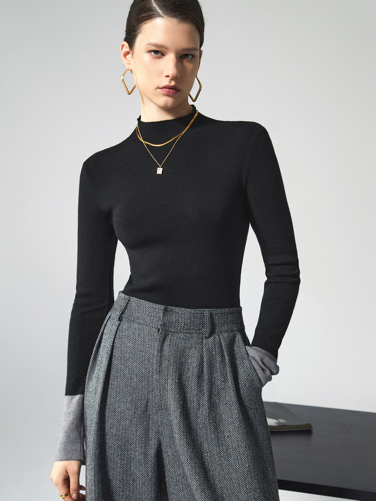 Long sleeve contrast top voor dames