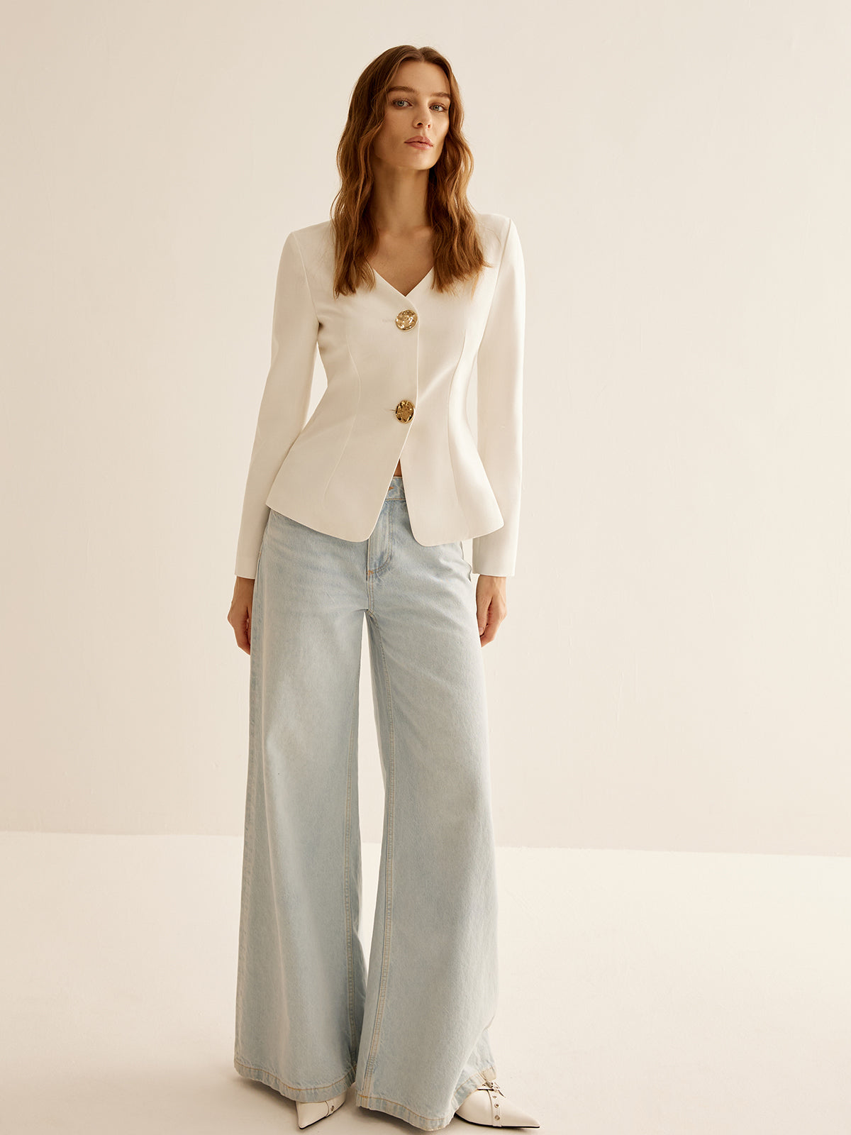 Witte slimfit dames blazer
