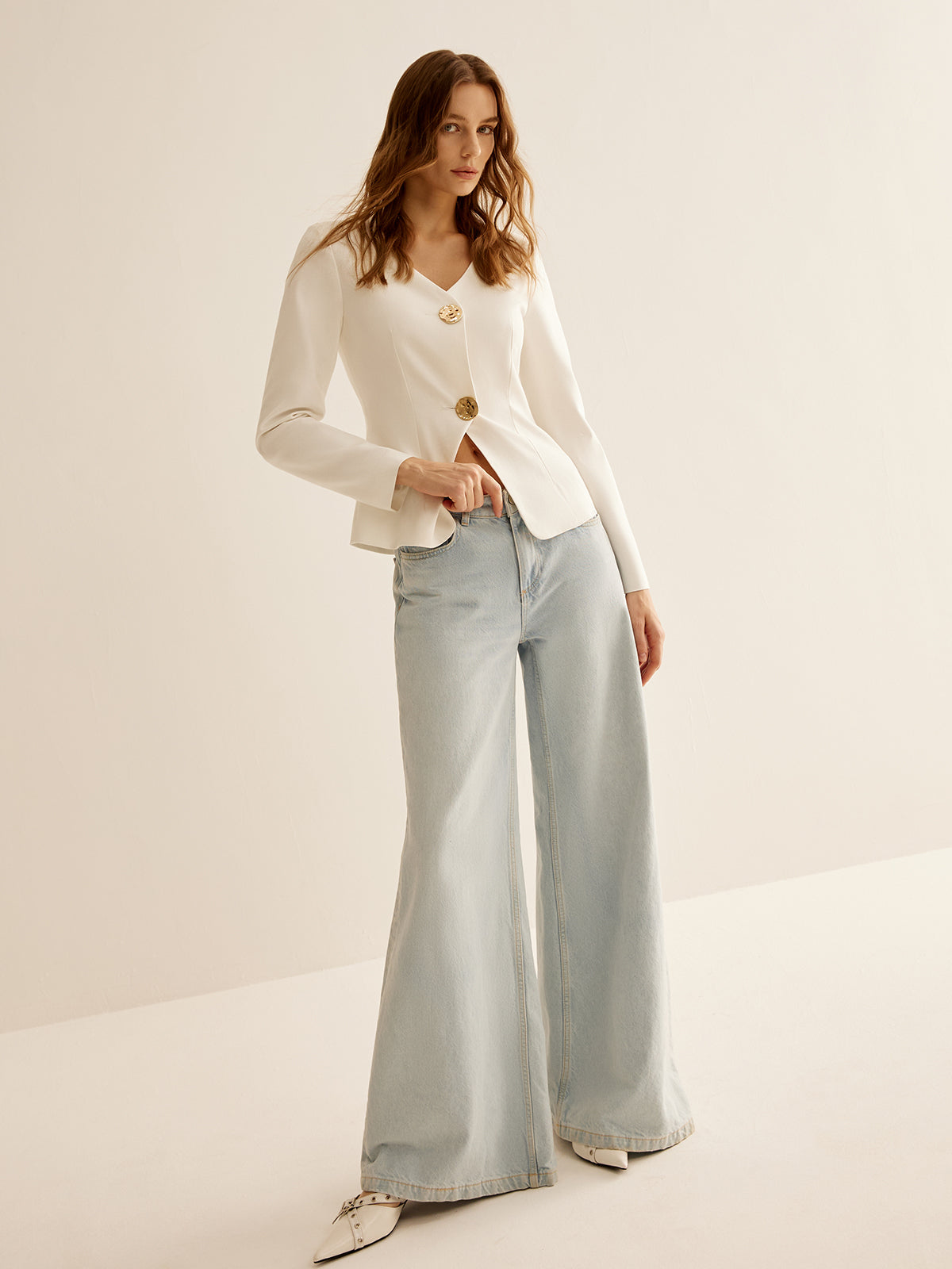 Witte slimfit dames blazer