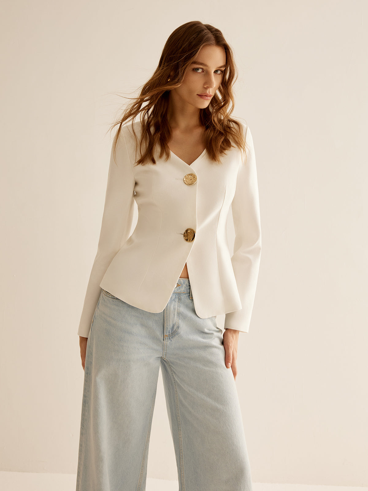 Witte slimfit dames blazer