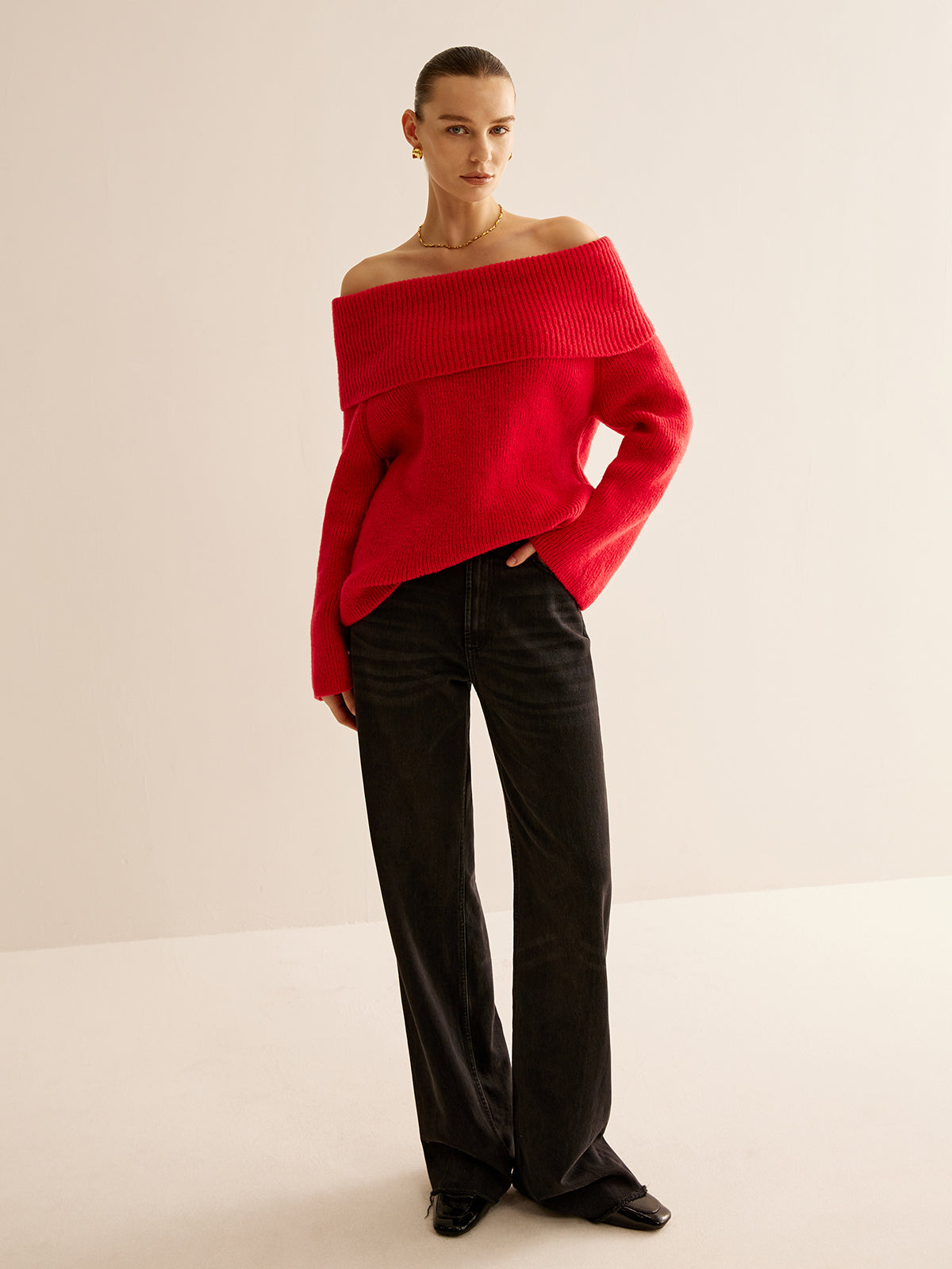 Rode off shoulder trui voor dames