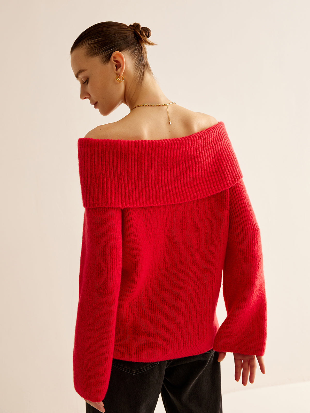 Rode off shoulder trui voor dames