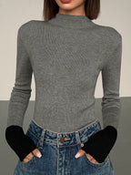 Long sleeve contrast top voor dames