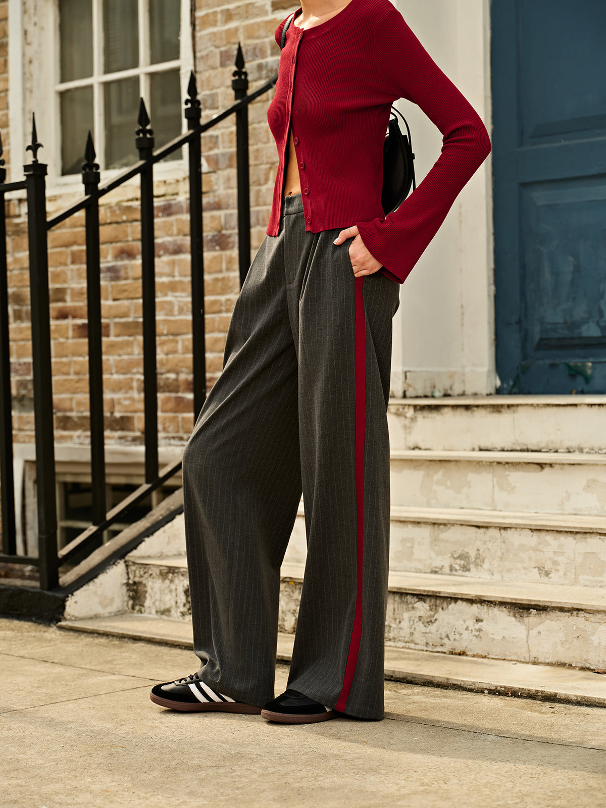 Krijtstreep high-waist broek