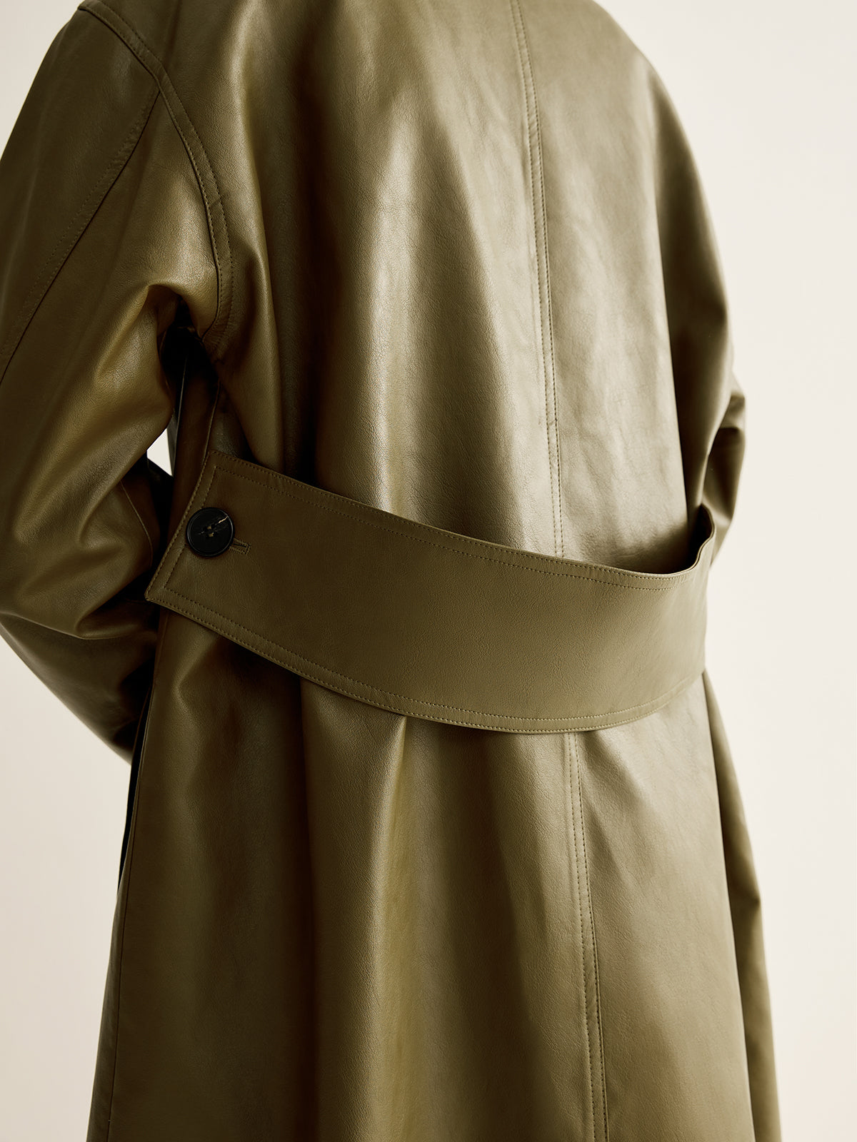 Vintage groene lange lederen jas voor dames