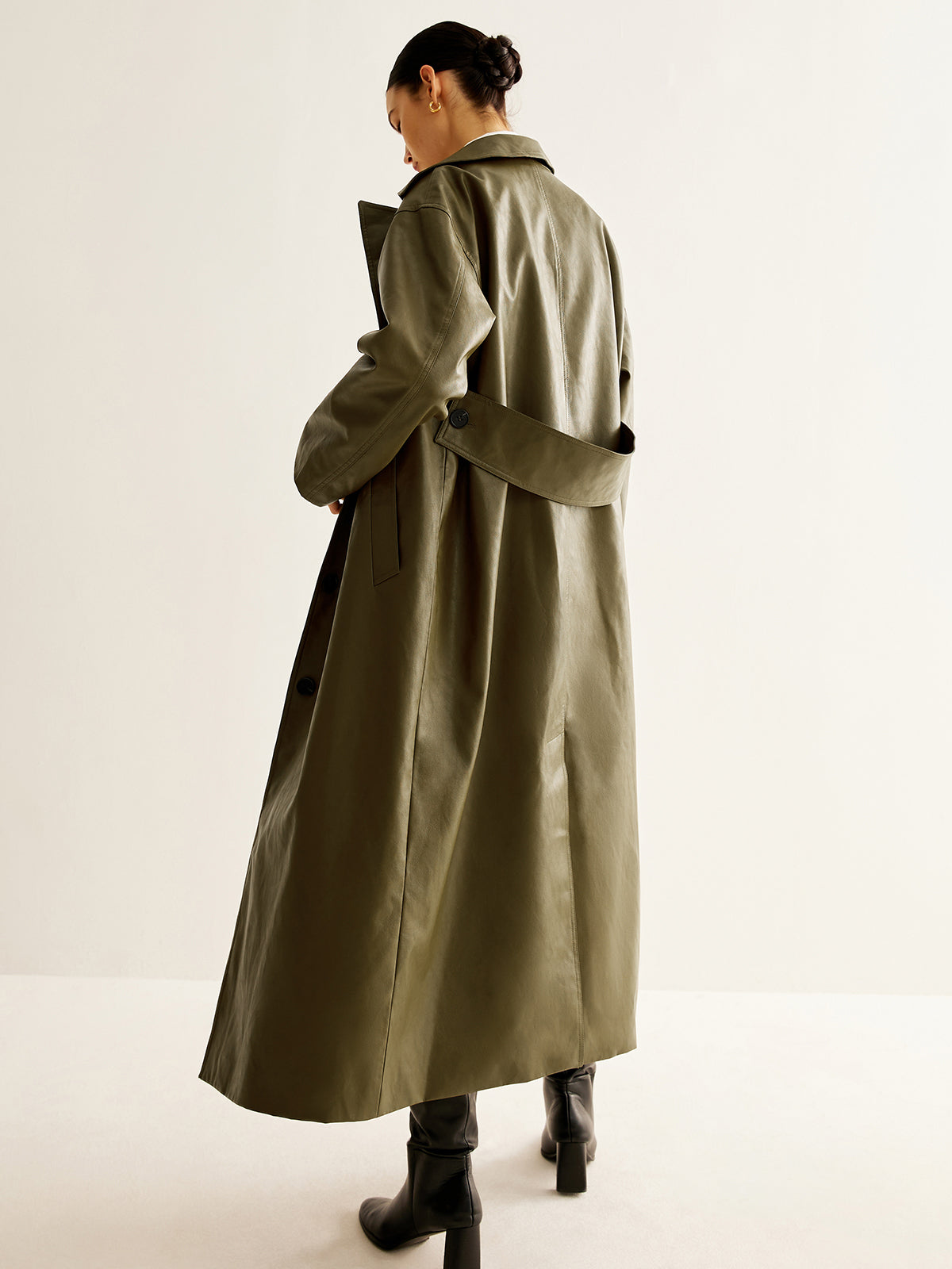 Vintage groene lange lederen jas voor dames