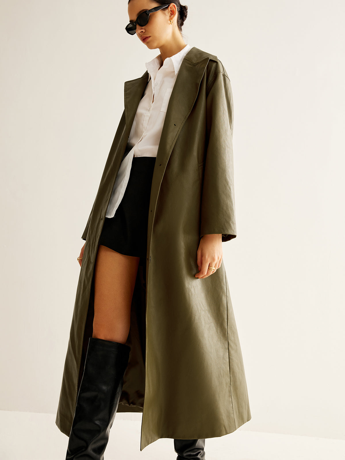 Vintage groene lange lederen jas voor dames