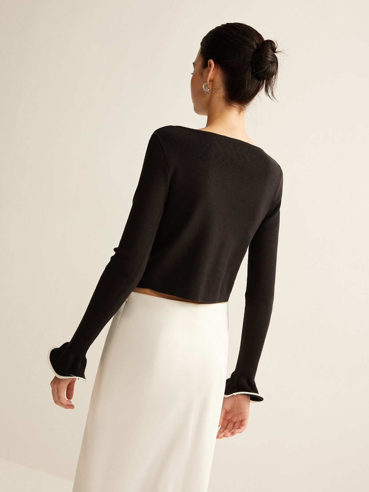 Zwarte skinny ruffle cardigan voor dames