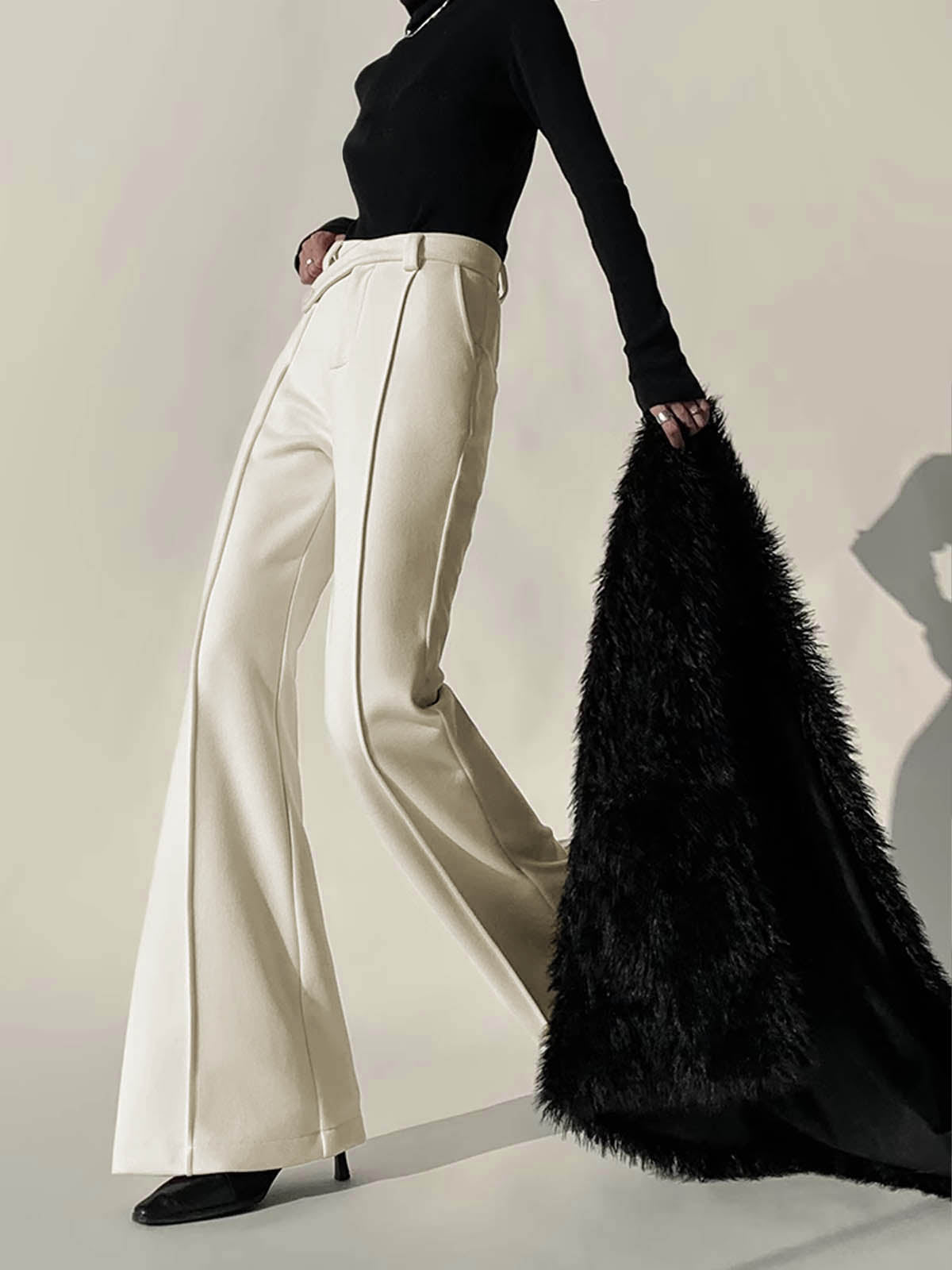 Witte high-waist broek met wijde pijpen voor dames