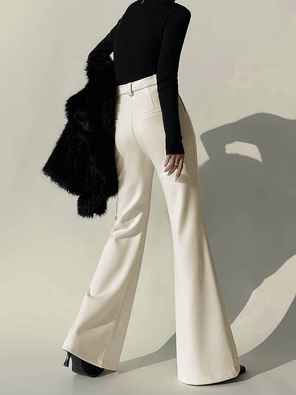 Witte high-waist broek met wijde pijpen voor dames