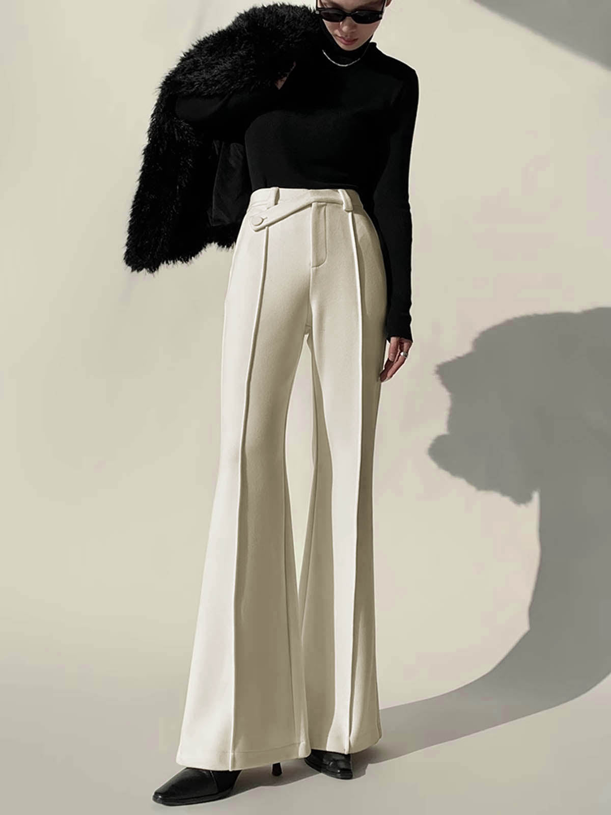 Witte high-waist broek met wijde pijpen voor dames