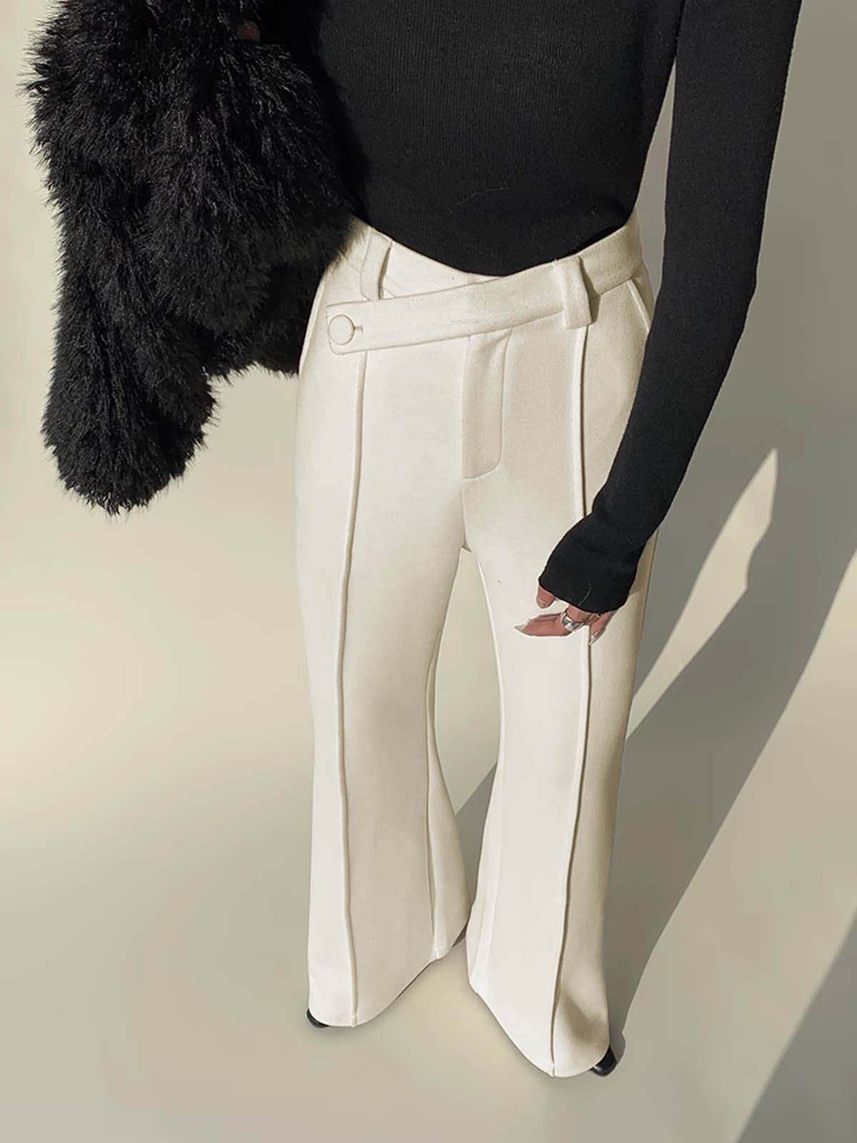 Witte high-waist broek met wijde pijpen voor dames