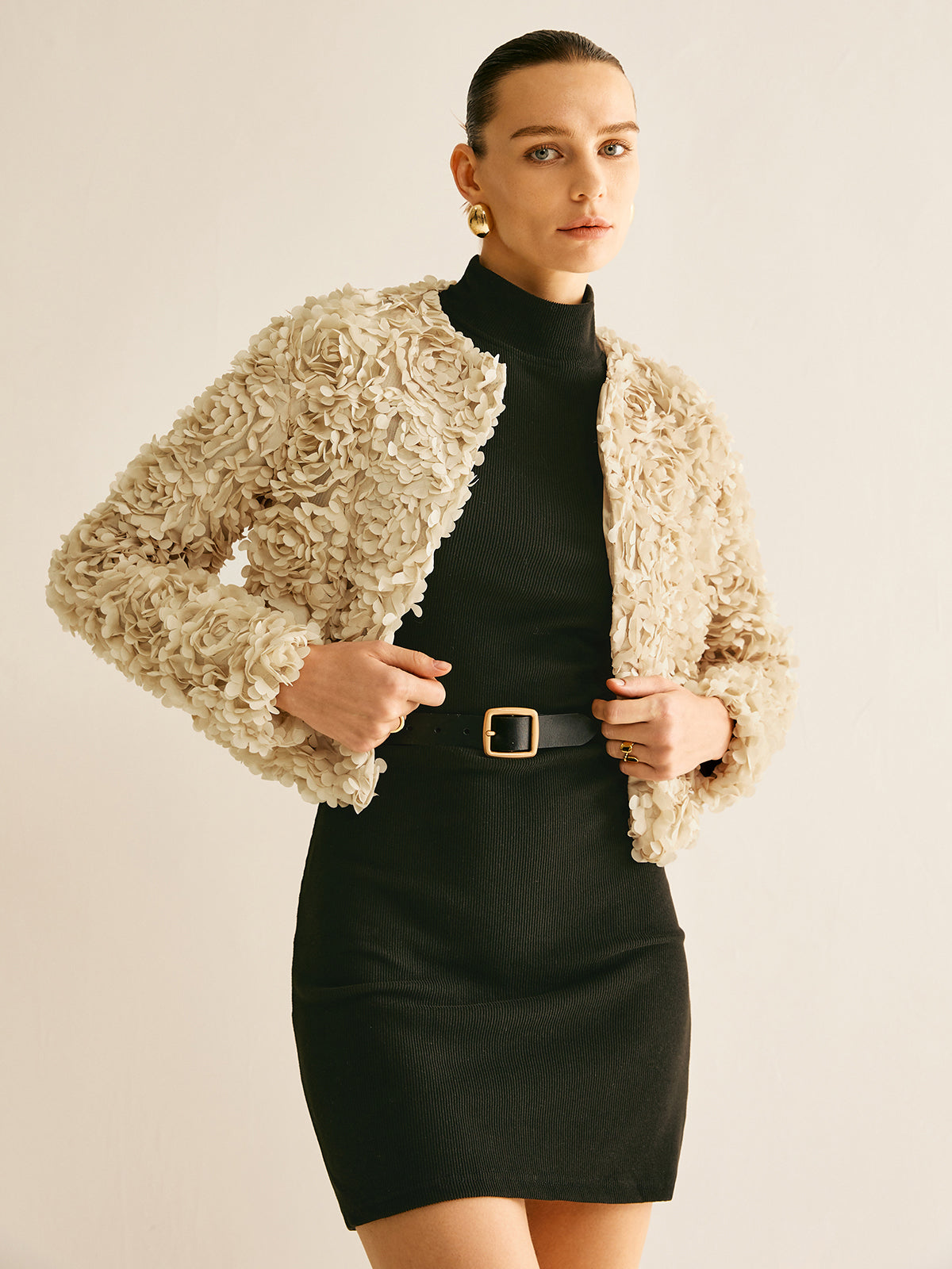 Beige crew neck blazer voor dames