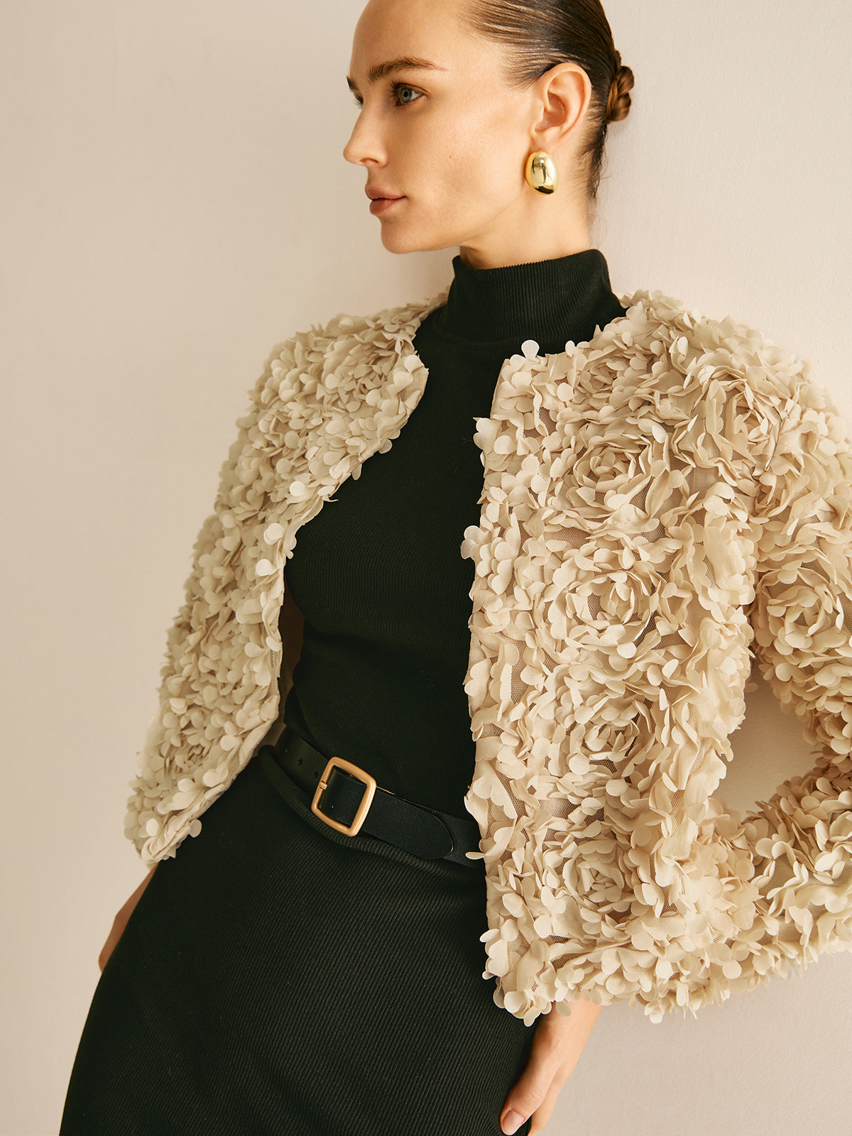 Beige crew neck blazer voor dames
