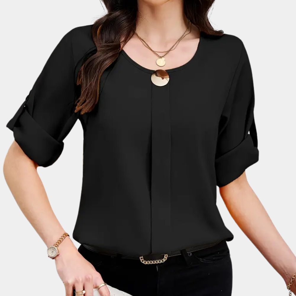 Luchtige zwarte plooienblouse voor dames