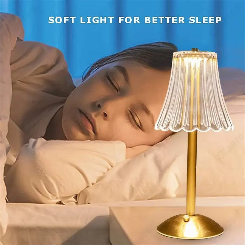 Draadloze tafellamp met kristaldecor en dimbare verlichting