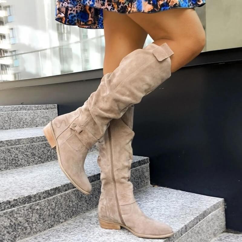 Dameslaarzen van suede-look met blokhak