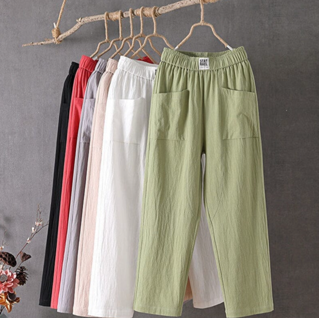 Linnen broek met elastische taille