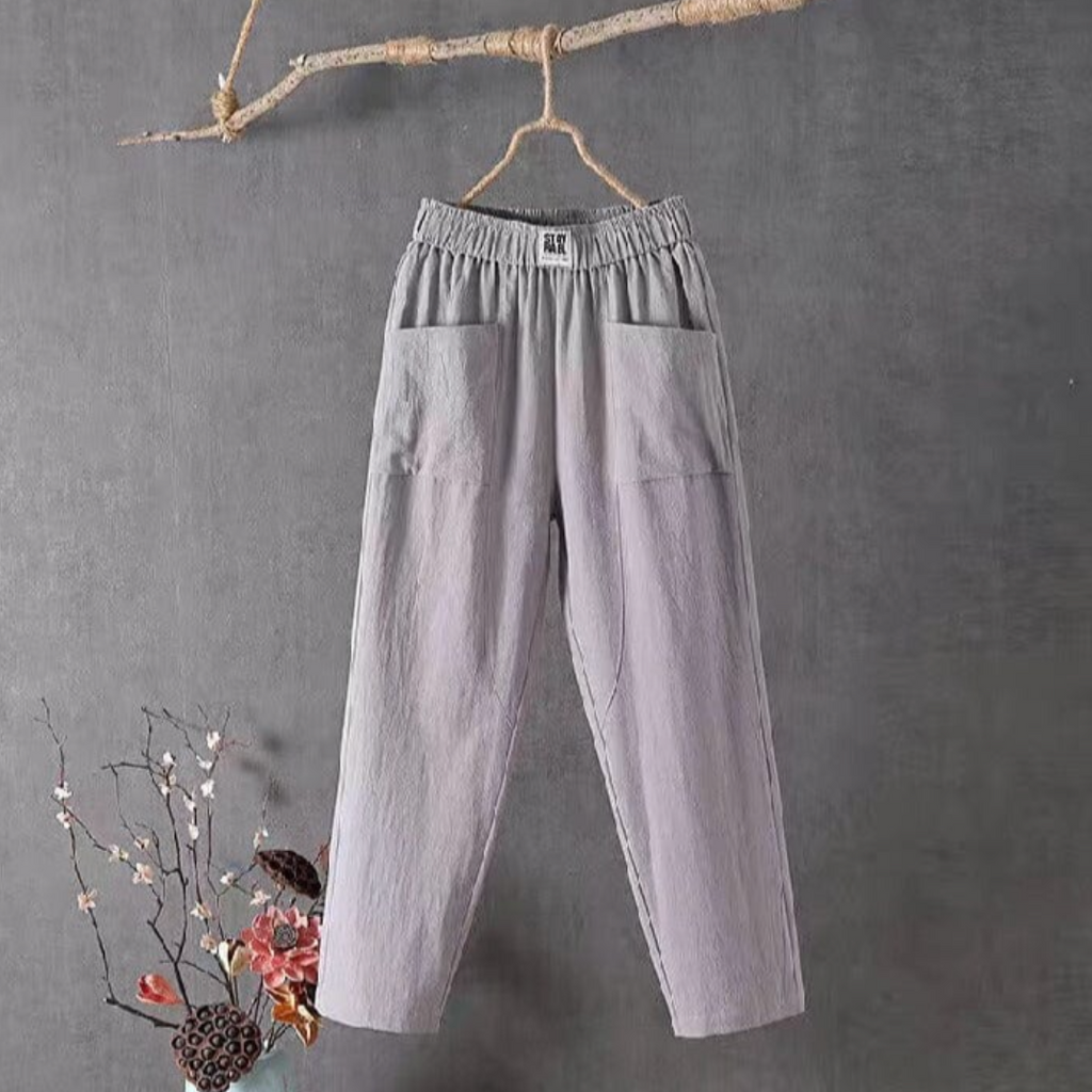 Linnen broek met elastische taille