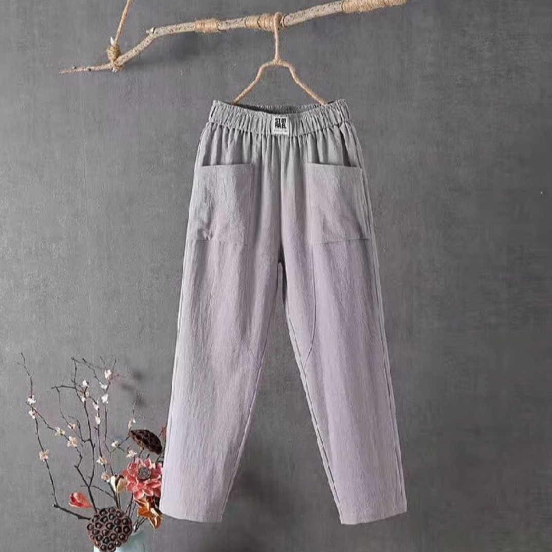 Linnen broek met elastische taille