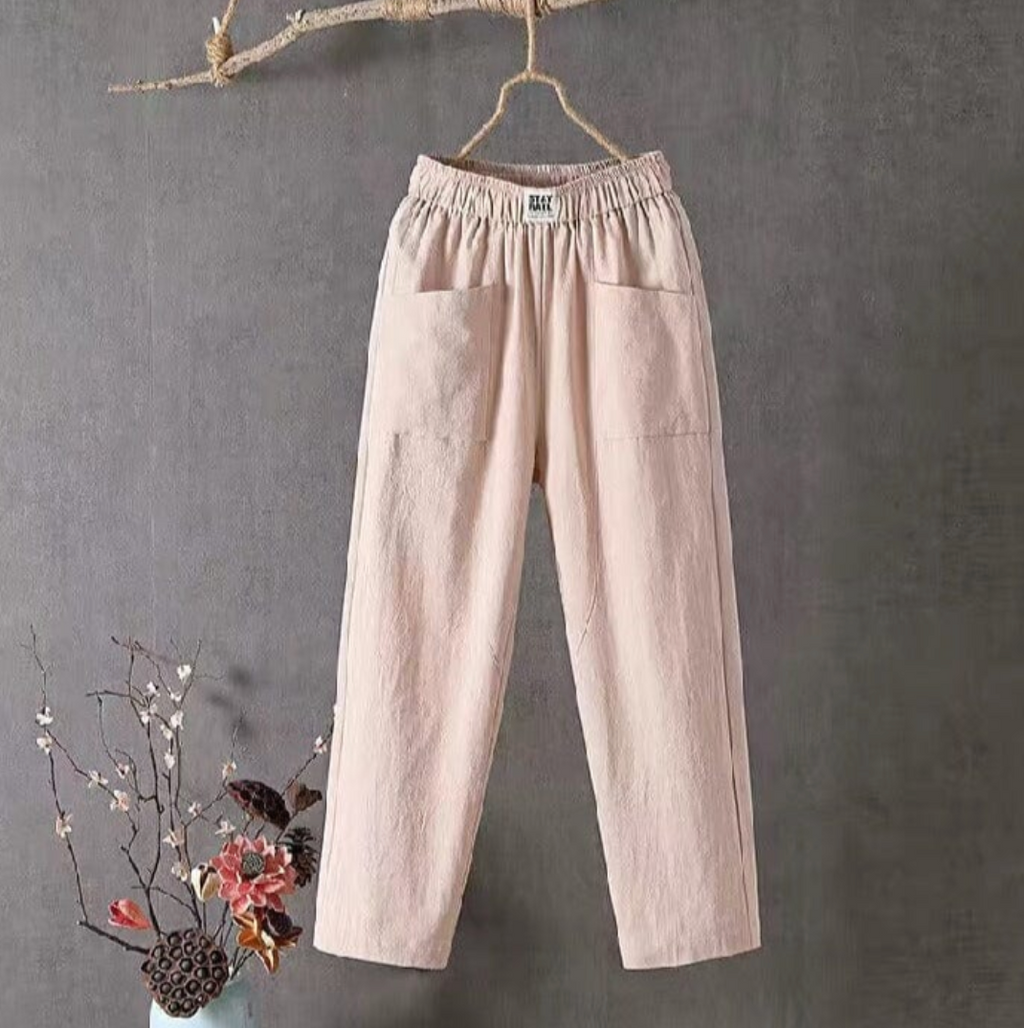 Linnen broek met elastische taille