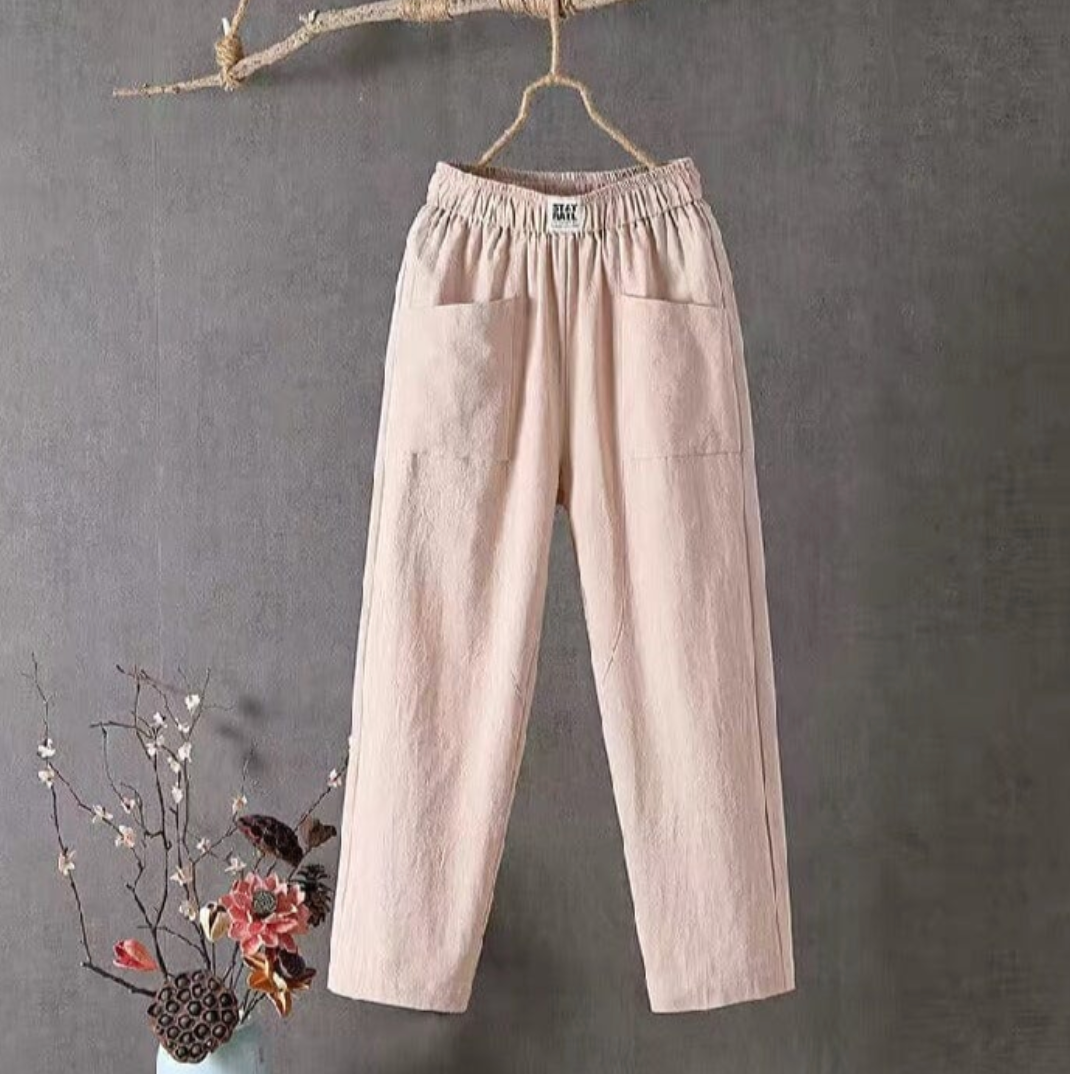 Linnen broek met elastische taille