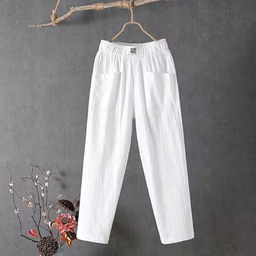 Linnen broek met elastische taille
