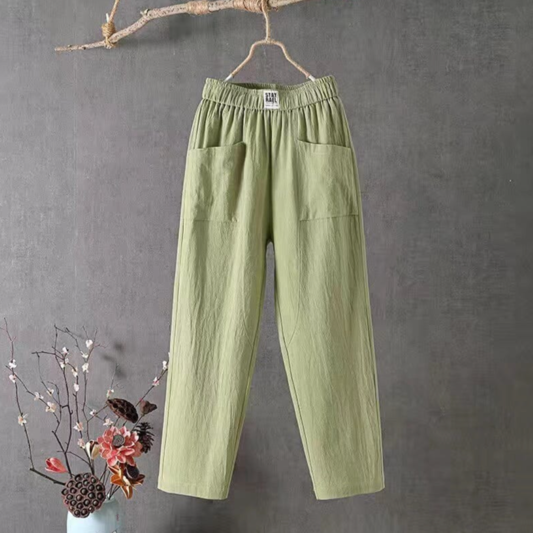 Linnen broek met elastische taille
