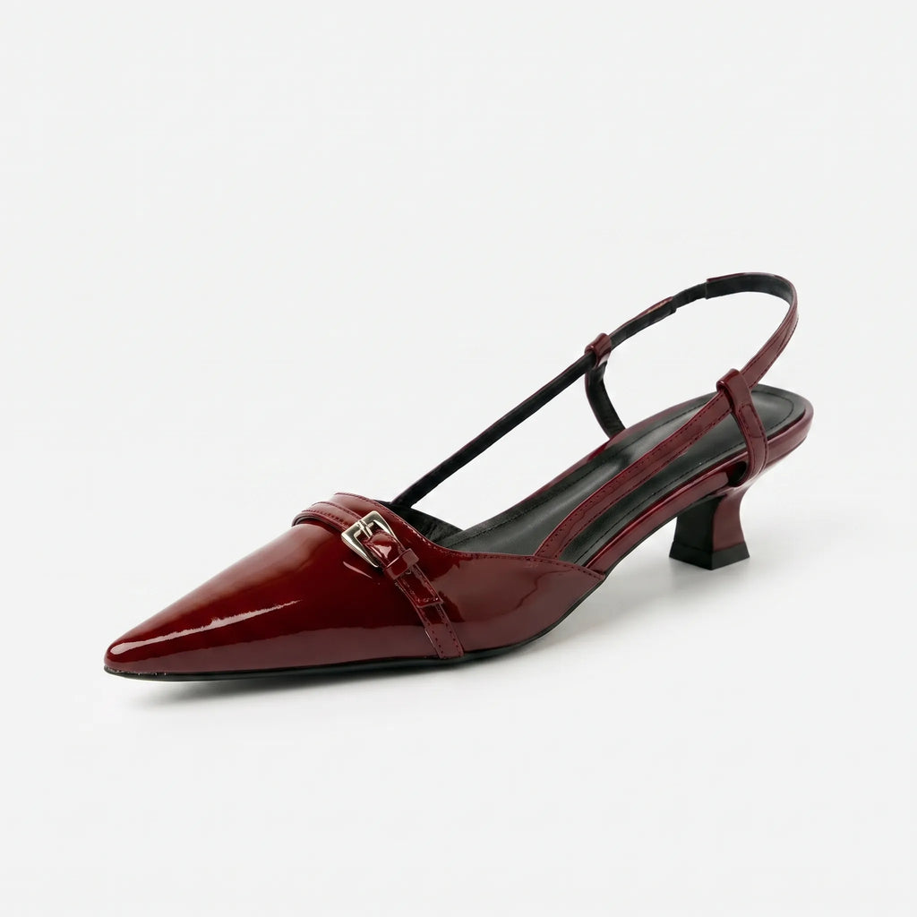 Bordeaux slingbacks met spitse neus