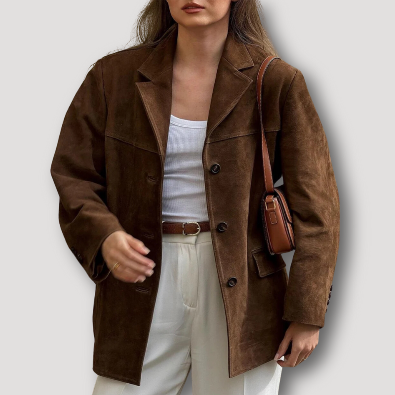 Oversized suède jas met omgeslagen kraag