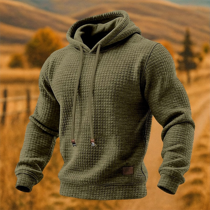 Arvid | Hoodie met wafelstructuur en metalen koorduiteinden