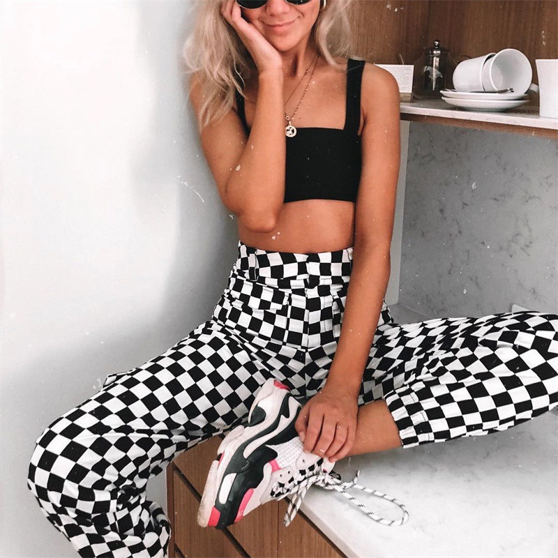 Geblokte broek met ketting Milou