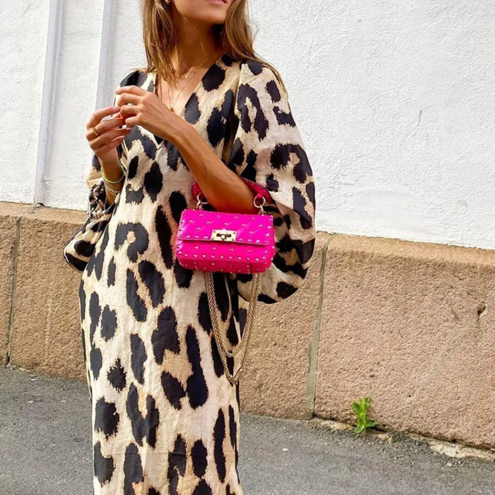 Loose-fit panterprint jurk