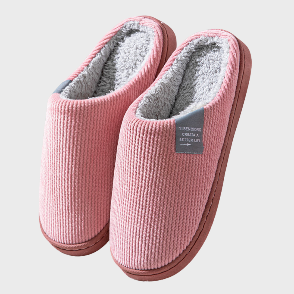 Warme ribstof gevoerde pantoffels Sally