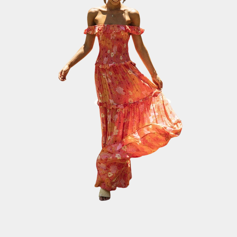 Oranje bloemenprint jurk