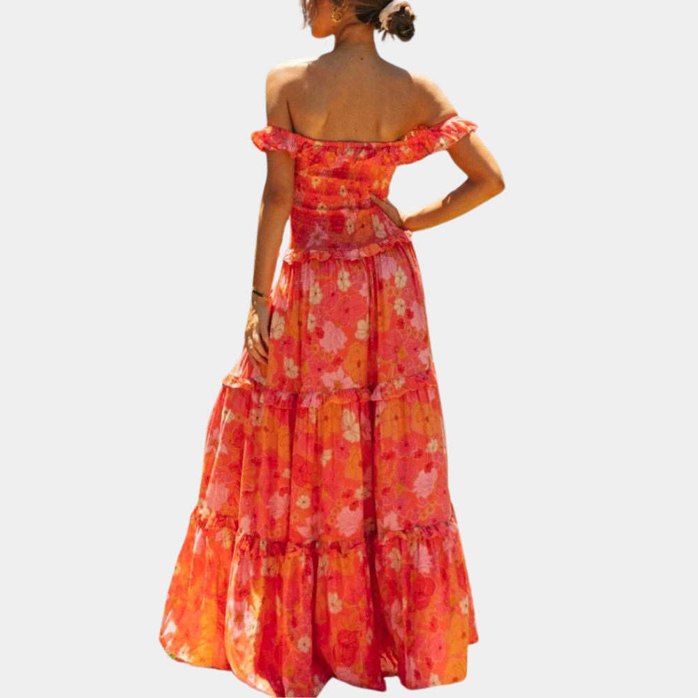 Oranje bloemenprint jurk