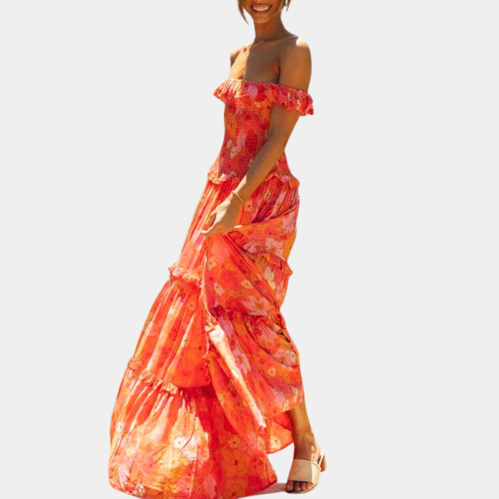 Oranje bloemenprint jurk