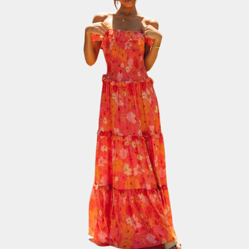 Oranje bloemenprint jurk