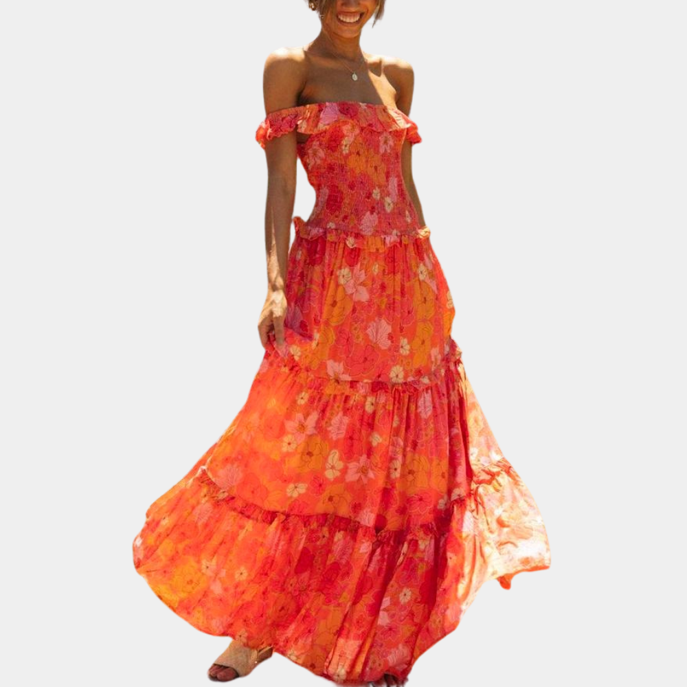Oranje bloemenprint jurk