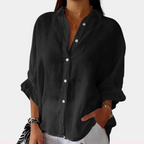 Linnen damesblouse met lange mouwen en knoopsluiting