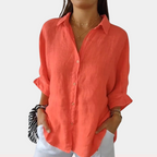 Linnen damesblouse met lange mouwen en knoopsluiting
