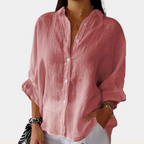 Linnen damesblouse met lange mouwen en knoopsluiting