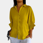 Linnen damesblouse met lange mouwen en knoopsluiting