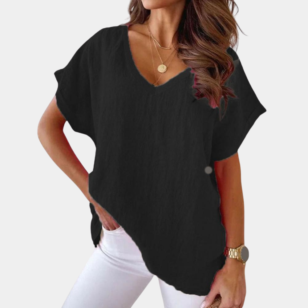 Luchtige V-hals linnenblouse met losse pasvorm
