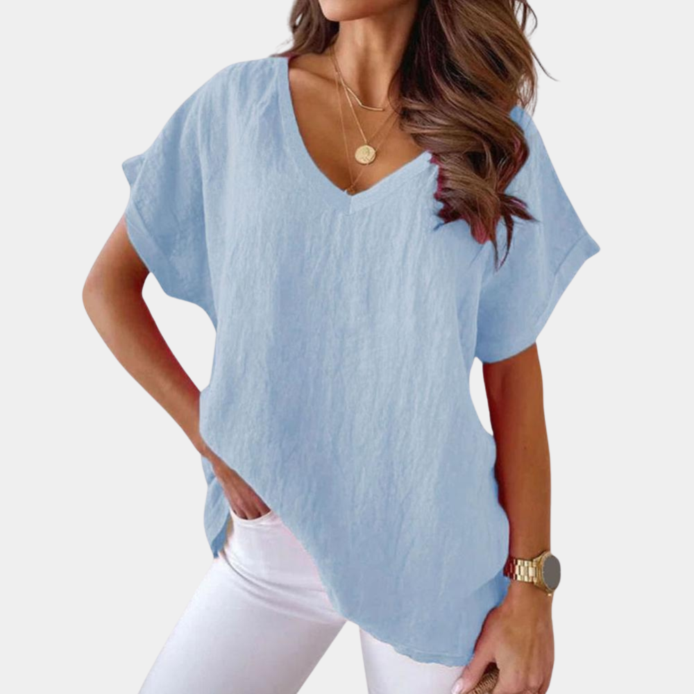 Luchtige V-hals linnenblouse met losse pasvorm