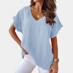 Luchtige V-hals linnenblouse met losse pasvorm
