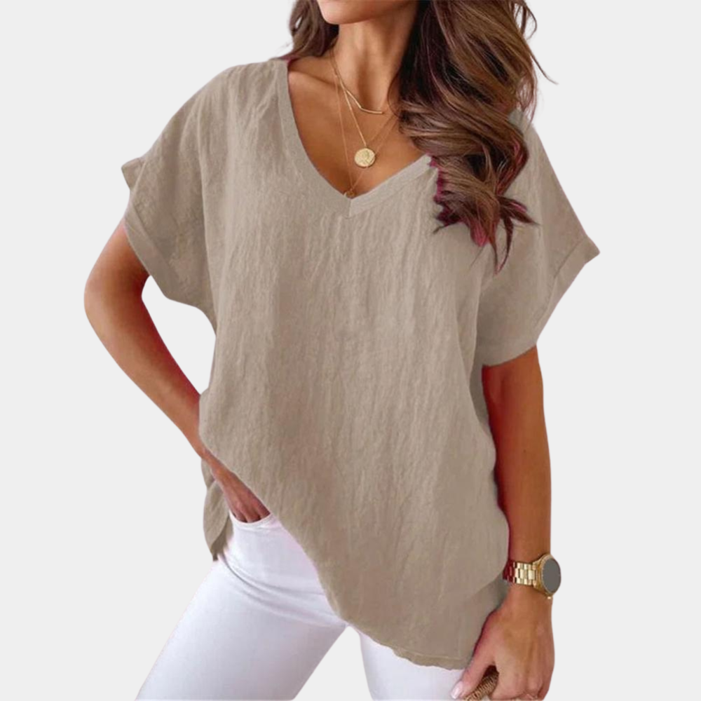 Luchtige V-hals linnenblouse met losse pasvorm